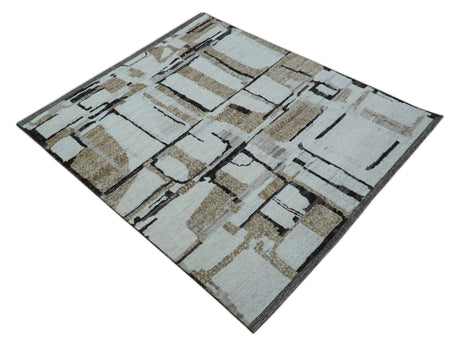 Fossil Custom Made Contemporary Brown Hand knotted Wool Rug
