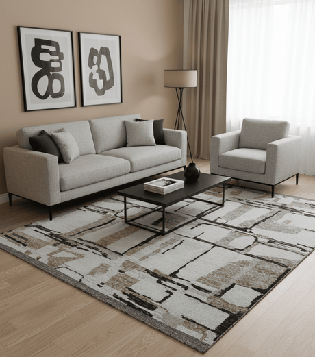Fossil Custom Made Contemporary Brown Hand knotted Wool Rug