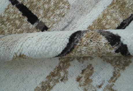 Fossil Custom Made Contemporary Brown Hand knotted Wool Rug