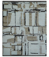 Fossil Custom Made Contemporary Brown Hand knotted Wool Rug