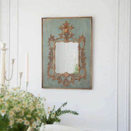 French Antique Wall Mirror with Gold and Green Frame-Mirror-Parc Decor