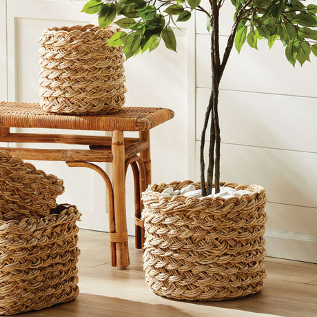 French Braided Abaca Storage Baskets (Set of 2)-Storage Baskets-Parc Decor