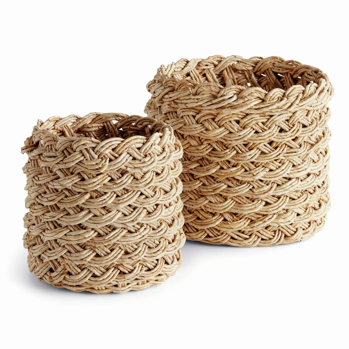 French Braided Abaca Storage Baskets (Set of 2)-Storage Baskets-Parc Decor