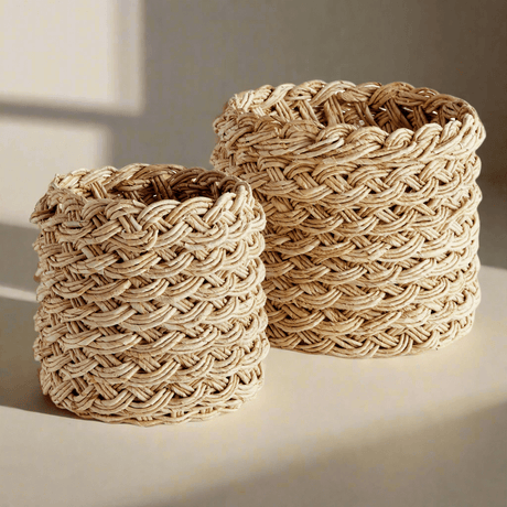 French Braided Abaca Storage Baskets (Set of 2)-Storage Baskets-Parc Decor