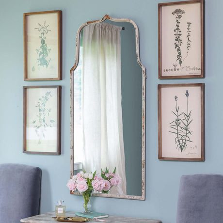 French Country Arch Mirror with Distressed White Frame-Wall Mirror-Parc Decor
