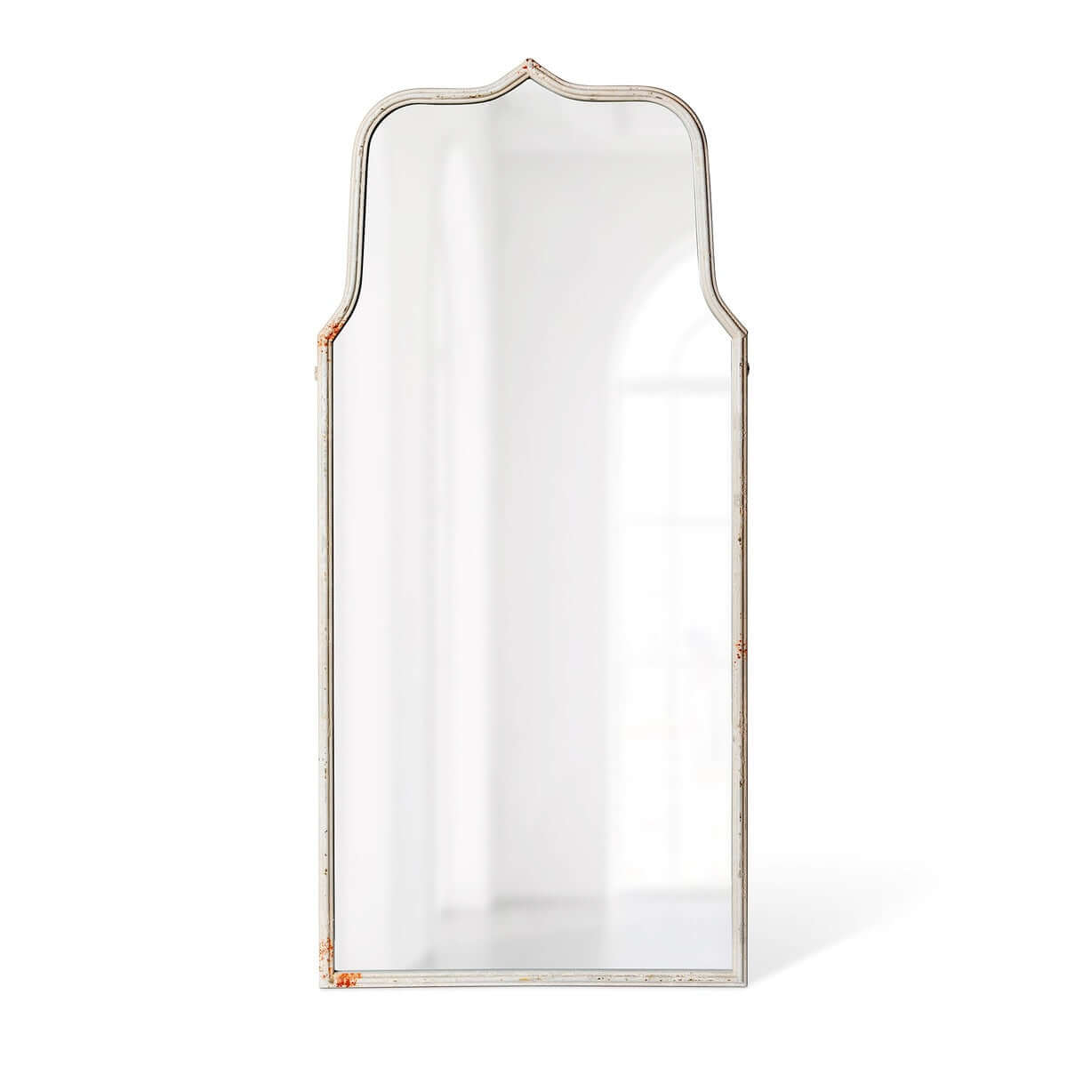 French Country Arch Mirror with Distressed White Frame-Wall Mirror-Parc Decor