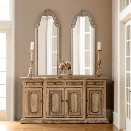 French Country Carved Wood Floor Mirror-Wall Mirror-Parc Decor