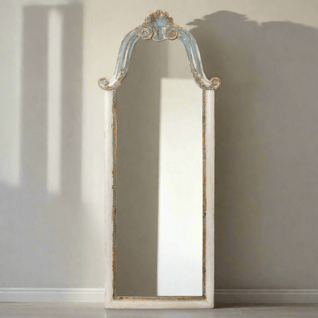 French Country Carved Wood Floor Mirror-Wall Mirror-Parc Decor