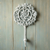 French Country Rose Wall Hook in White Cast Iron (Set of 2)-Wall Decor-Parc Decor