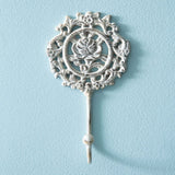 French Country Rose Wall Hook in White Cast Iron (Set of 2)-Wall Decor-Parc Decor