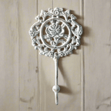 French Country Rose Wall Hook in White Cast Iron (Set of 2)-Wall Decor-Parc Decor