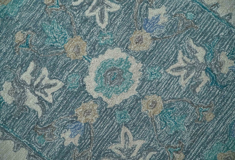 French Design Aubusson Custom Made Ivory and Blue Hand Tufted Wool Area Rug
