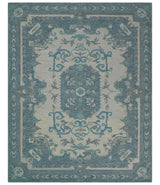 French Design Aubusson Custom Made Ivory and Blue Hand Tufted Wool Area Rug