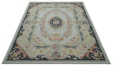 French Design Aubusson Custom Made Ivory, Light Green and Charcoal Hand Tufted wool Area Rug