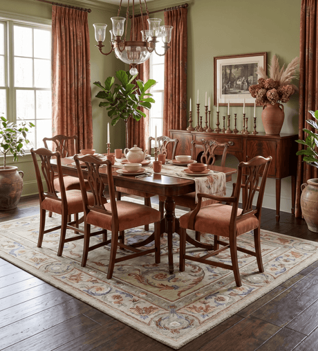 French Inspired Aubusson design Custom Made Beige, Brown and Blue Hand Tufted wool Area Rug