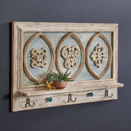 French Provincial Wall Shelf with Hooks-Storage-Parc Decor
