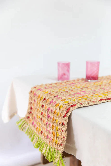 Fringe Table Runner, Floral raffia tabletop-table tops-Parc Decor