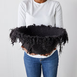 Fringed Skirt Black Decorative Karakul Wool and Mohair Bowl-Baskets-Parc Decor