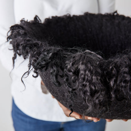 Fringed Skirt Black Decorative Karakul Wool and Mohair Bowl-Baskets-Parc Decor
