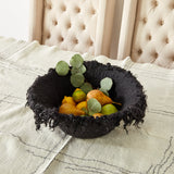 Fringed Skirt Black Decorative Karakul Wool and Mohair Bowl-Baskets-Parc Decor