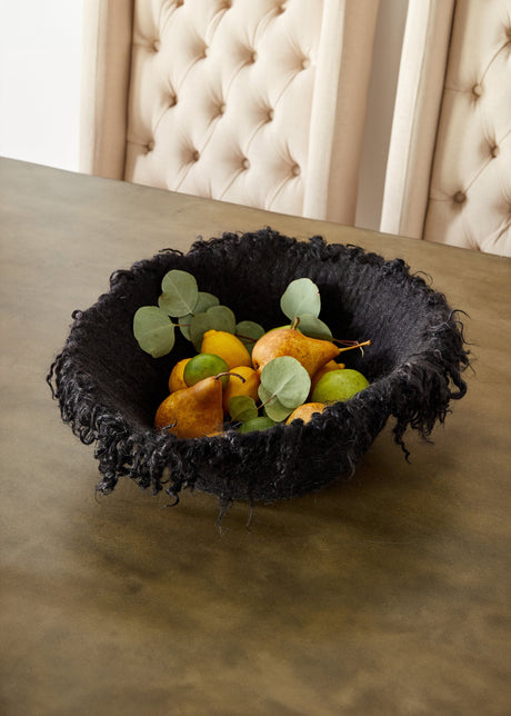 Fringed Skirt Black Decorative Karakul Wool and Mohair Bowl-Baskets-Parc Decor