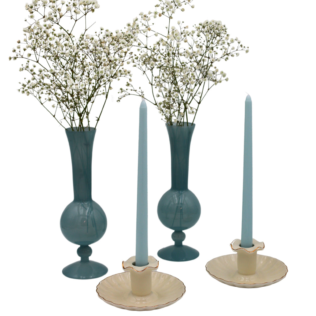 Frosted Blue Haze Glass Vases – Pair