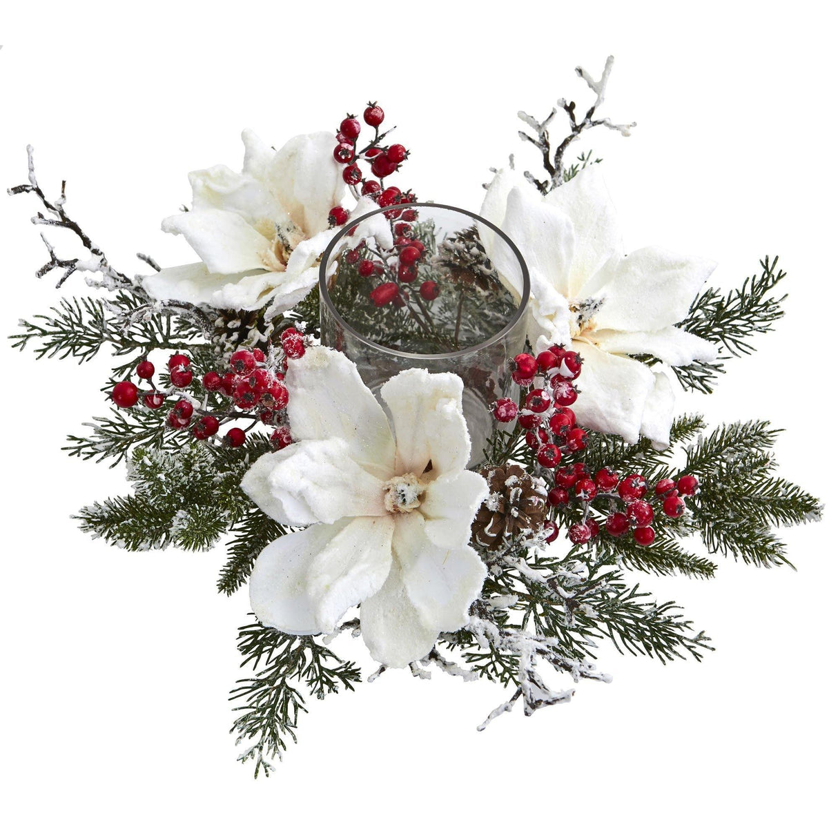 Frosted Magnolia & Berry Artificial Arrangement Candelabrum-Candelabrum-Parc Decor