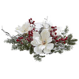Frosted Magnolia & Berry Artificial Arrangement Candelabrum-Candelabrum-Parc Decor