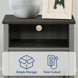 Furniture of America Farmhouse Grey 16-inch Side Table with Barn Door and Open Shelf-边桌-Parc Decor