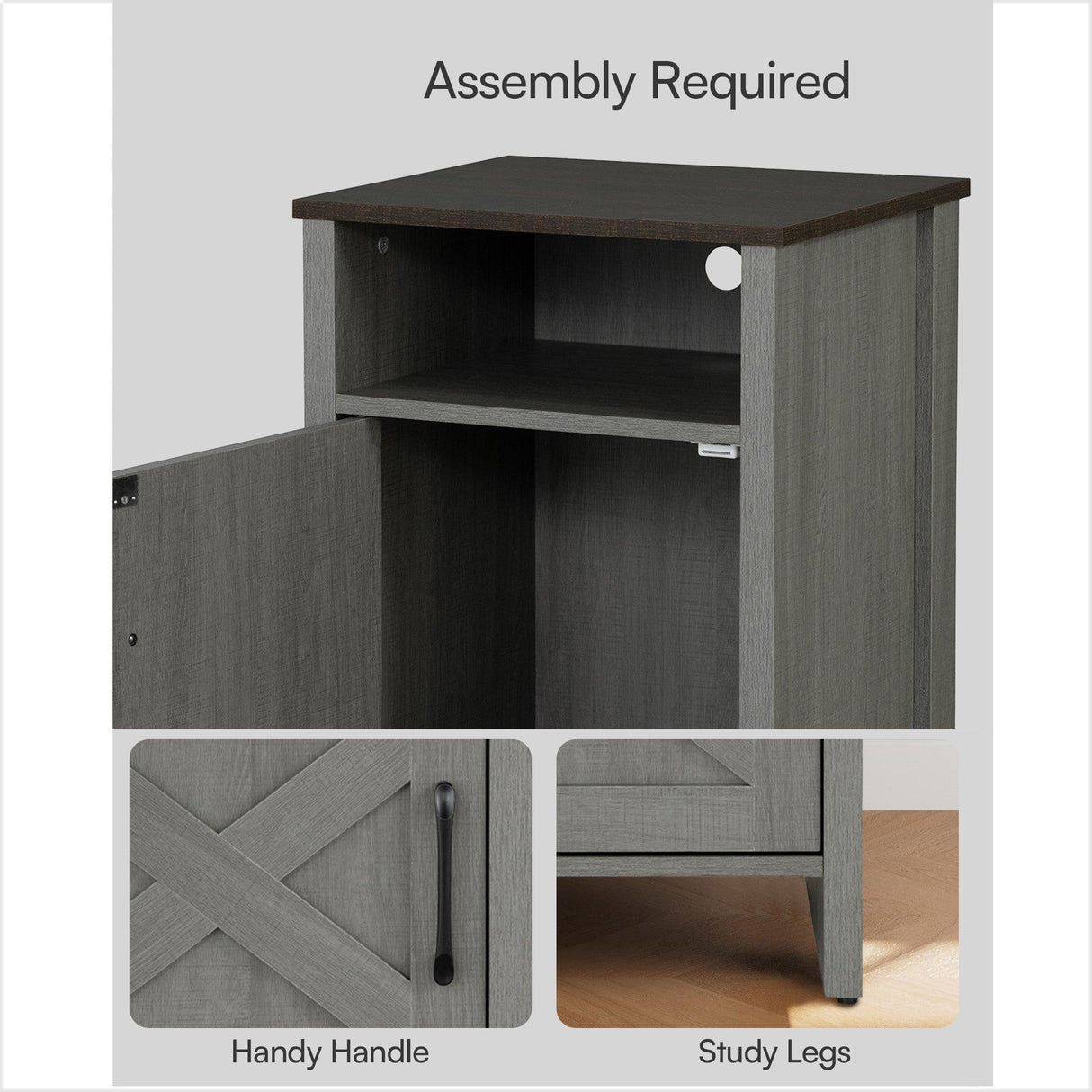 Furniture of America Farmhouse Grey 16-inch Side Table with Barn Door and Open Shelf-边桌-Parc Decor