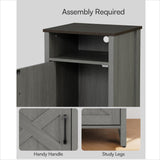 Furniture of America Farmhouse Grey 16-inch Side Table with Barn Door and Open Shelf-边桌-Parc Decor
