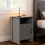 Furniture of America Farmhouse Grey 16-inch Side Table with Barn Door and Open Shelf-边桌-Parc Decor