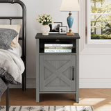 Furniture of America Farmhouse Grey 16-inch Side Table with Barn Door and Open Shelf-边桌-Parc Decor