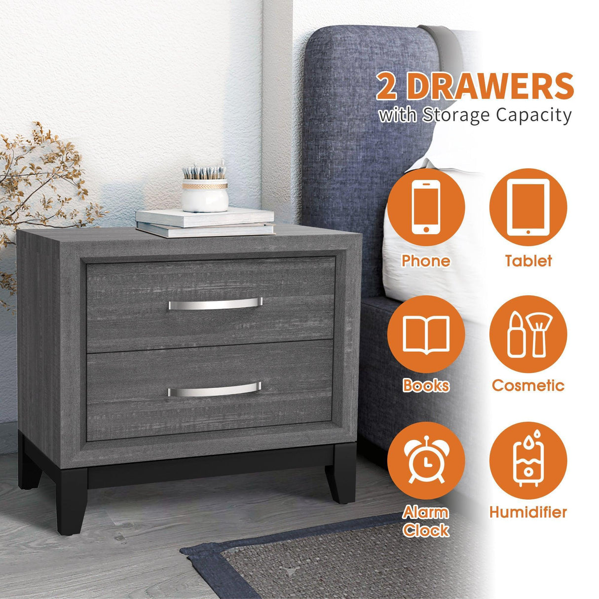 Furniture of America Lucien Modern Wood Nightstand with 2 Drawers