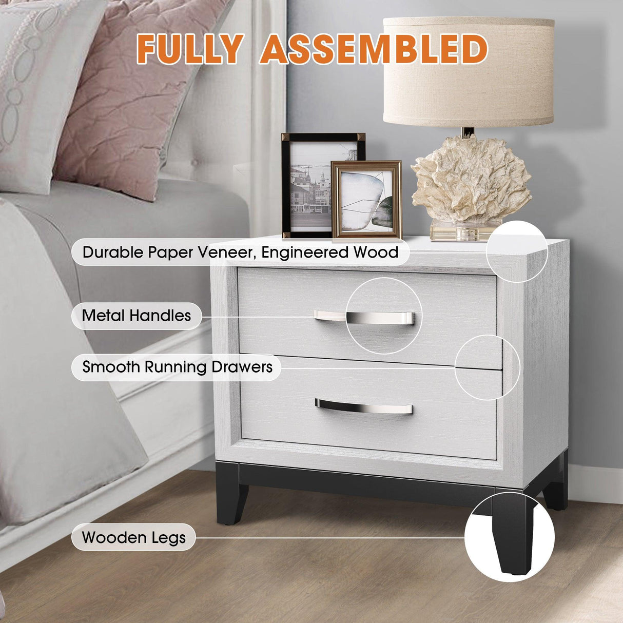 Furniture of America Lucien Modern Wood Nightstand with 2 Drawers-床头柜-Parc Decor