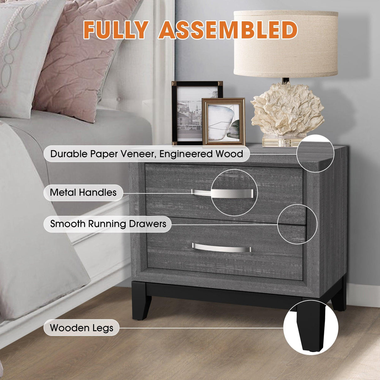 Furniture of America Lucien Modern Wood Nightstand with 2 Drawers-床头柜-Parc Decor