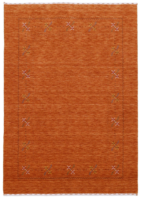 Gabbeh Border Orange Rust Hand Loomed Wool Area Rug