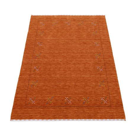 Gabbeh Border Orange Rust Hand Loomed Wool Area Rug