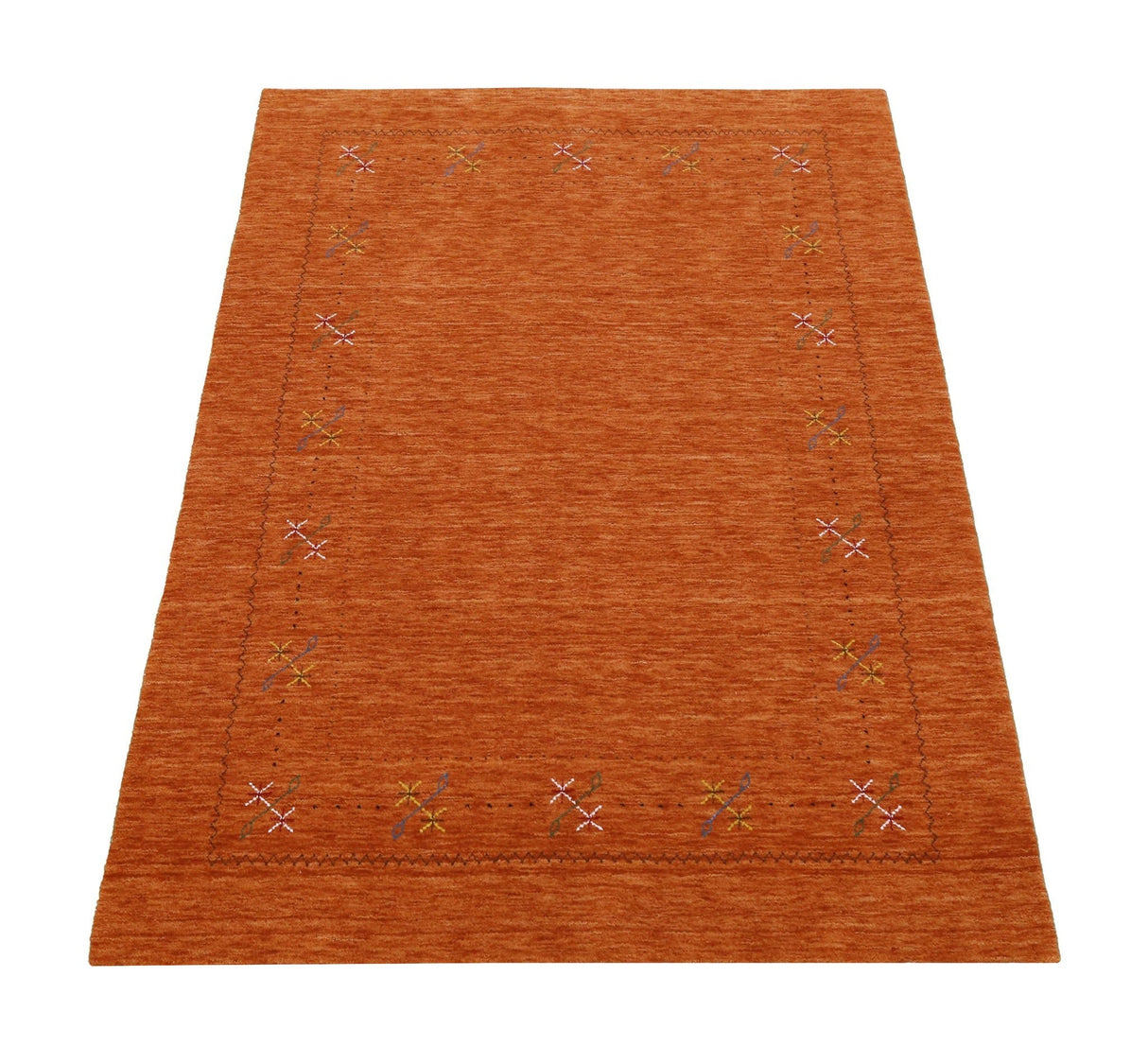 Gabbeh Border Orange Rust Hand Loomed Wool Area Rug