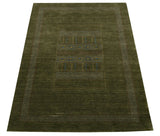 Gabbeh Design Hand Loomed Green Wool Area Rug