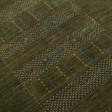 Gabbeh Design Hand Loomed Green Wool Area Rug
