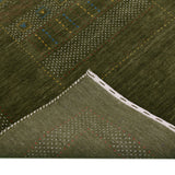 Gabbeh Design Hand Loomed Green Wool Area Rug