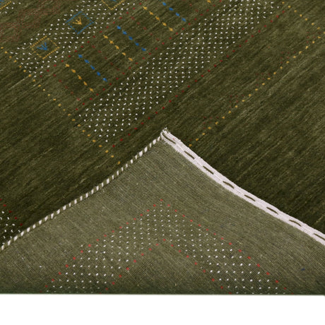 Gabbeh Design Hand Loomed Green Wool Area Rug