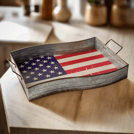 Galvanized American Flag Serving Tray-Serving Tray-Parc Decor