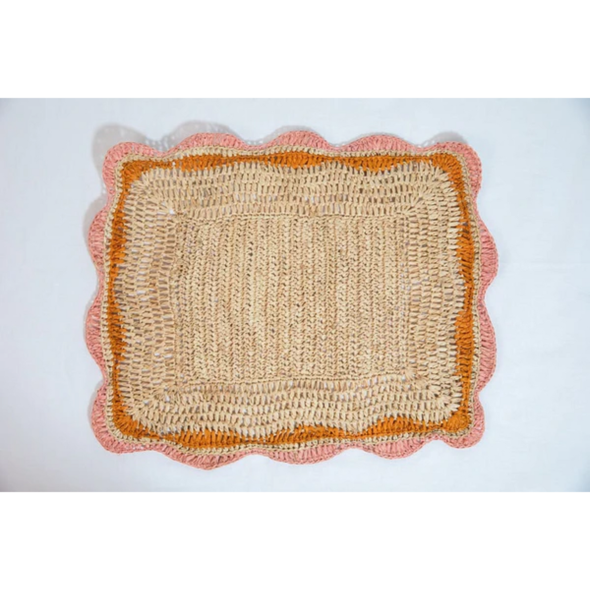 Garden Party placemats with Pink and Orange Edges, Hand Woven Rectangular Table Mat-table tops-Parc Decor