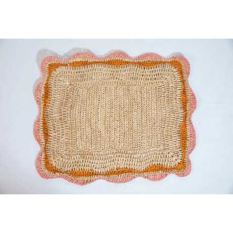 Garden Party placemats with Pink and Orange Edges, Hand Woven Rectangular Table Mat-table tops-Parc Decor