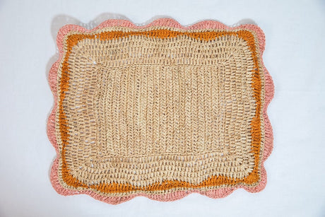 Garden Party placemats with Pink and Orange Edges, Hand Woven Rectangular Table Mat-table tops-Parc Decor