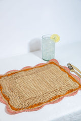 Garden Party placemats with Pink and Orange Edges, Hand Woven Rectangular Table Mat-table tops-Parc Decor