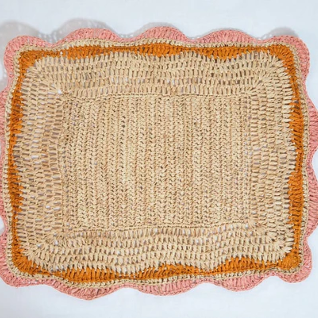 Garden Party placemats with Pink and Orange Edges, Hand Woven Rectangular Table Mat-table tops-Parc Decor