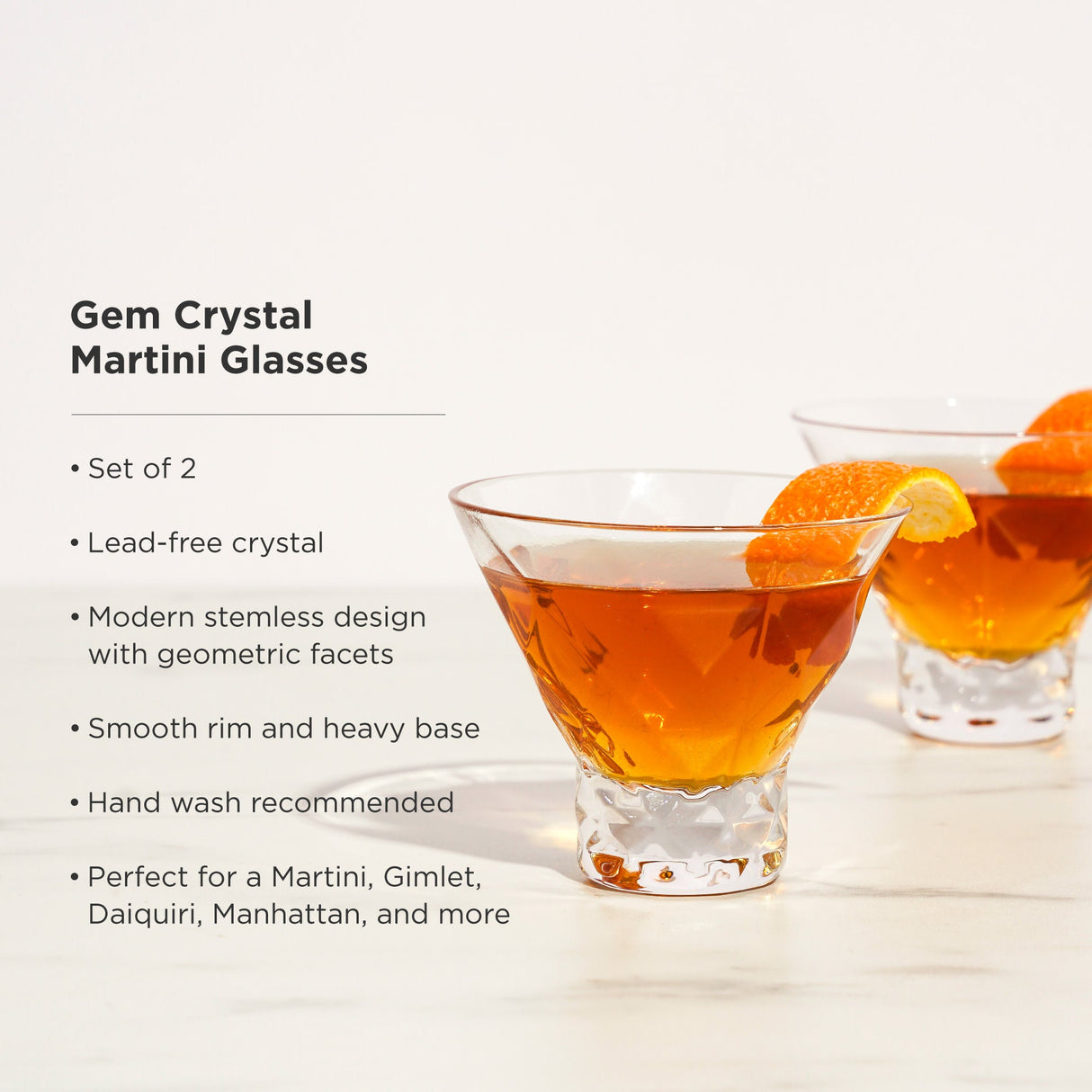 Gem Crystal Martini Glasses Set of 2-product_type::stemless_cocktail_glasses-Parc Decor